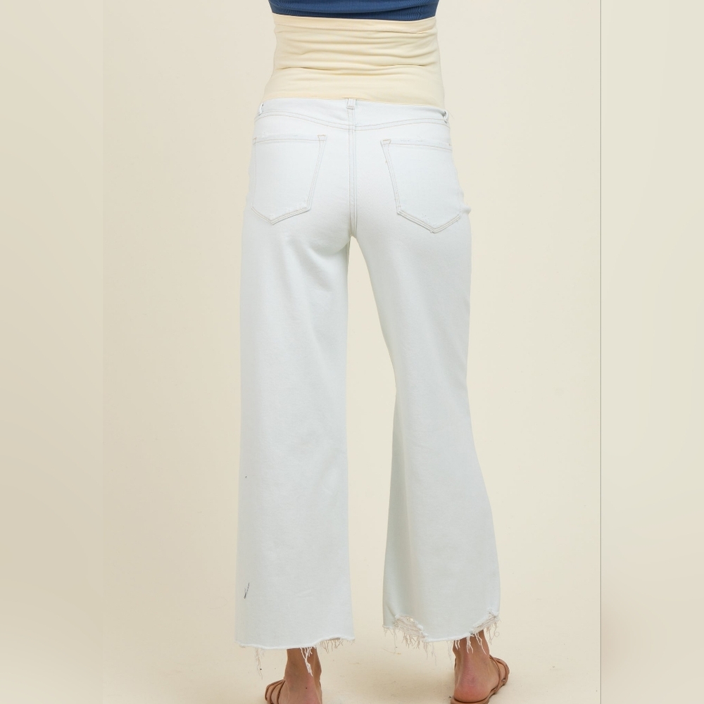 Pinkblush Light Blue Distressed Open Knee Cropped Wide Leg Maternity Jeans - Picture 4 of 12